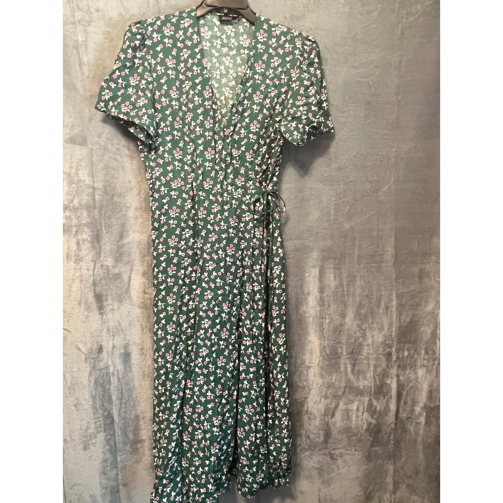 Monoprix Green Floral Wrap Dress FR 44 US 12 Cottagecore Midi Tea Ditzy